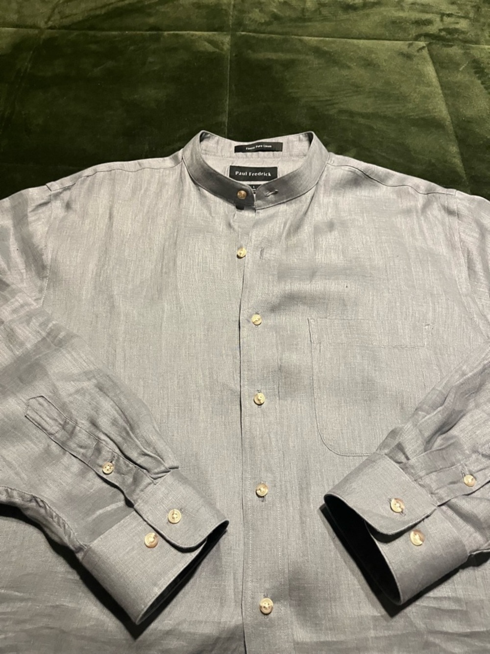 Paul Fredrick Men's Band Collar Linen Shirt